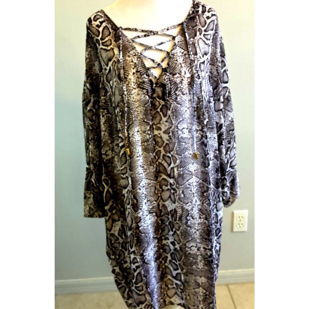 NEW Tommy Bahama Lace Front Tunic Kaftan Snakeskin swim coverup sheer animal XL